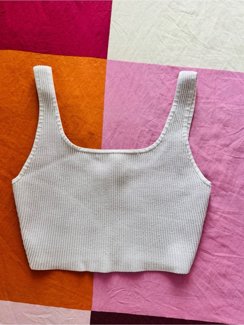 Aritzia White Ribbed Square-Neck Crop Tank